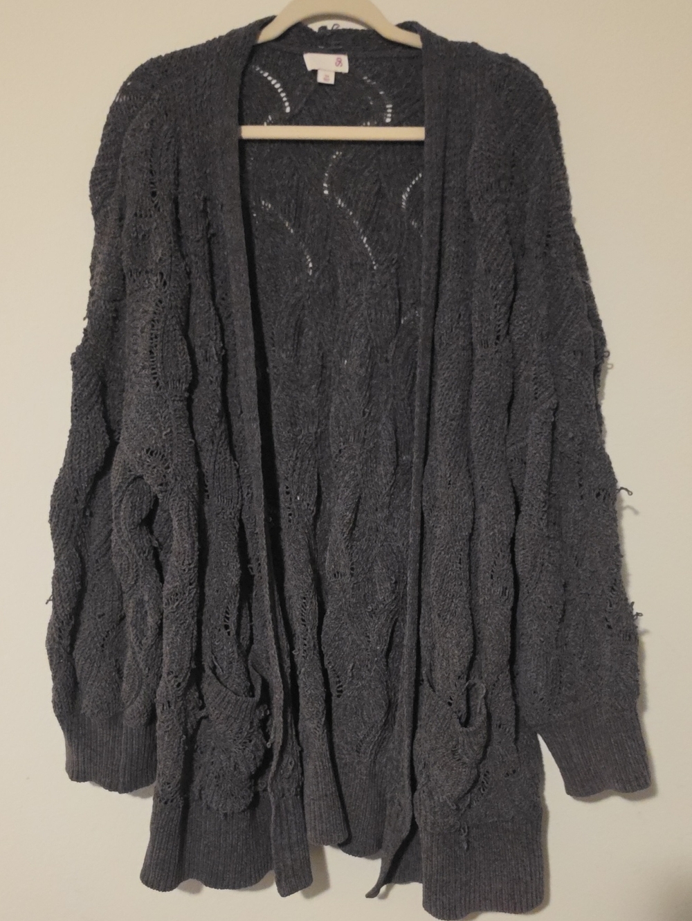 SO Dark Gray Open-Front Cable Knit Cardigan